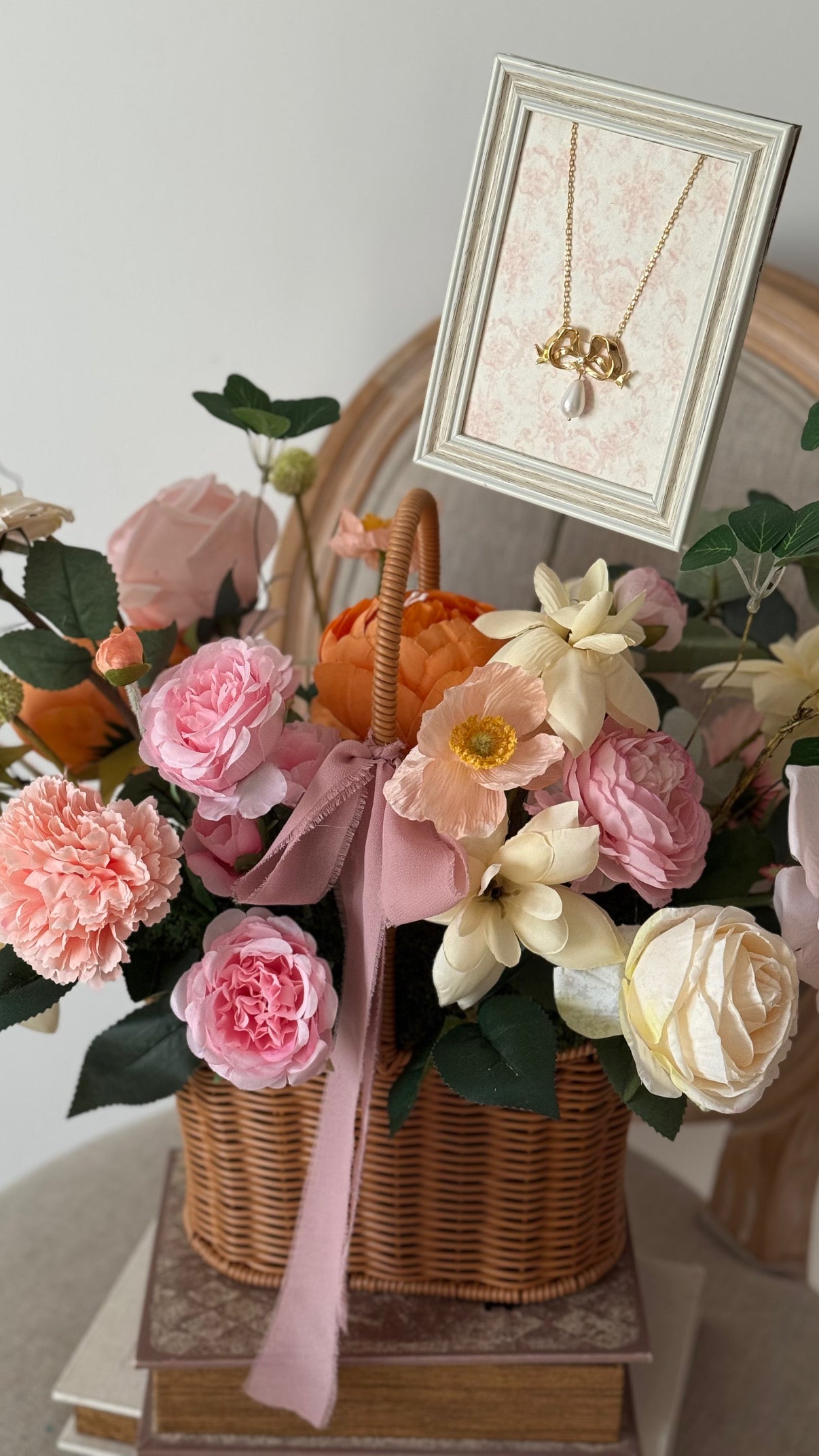 Large basket with handle flower arrangement