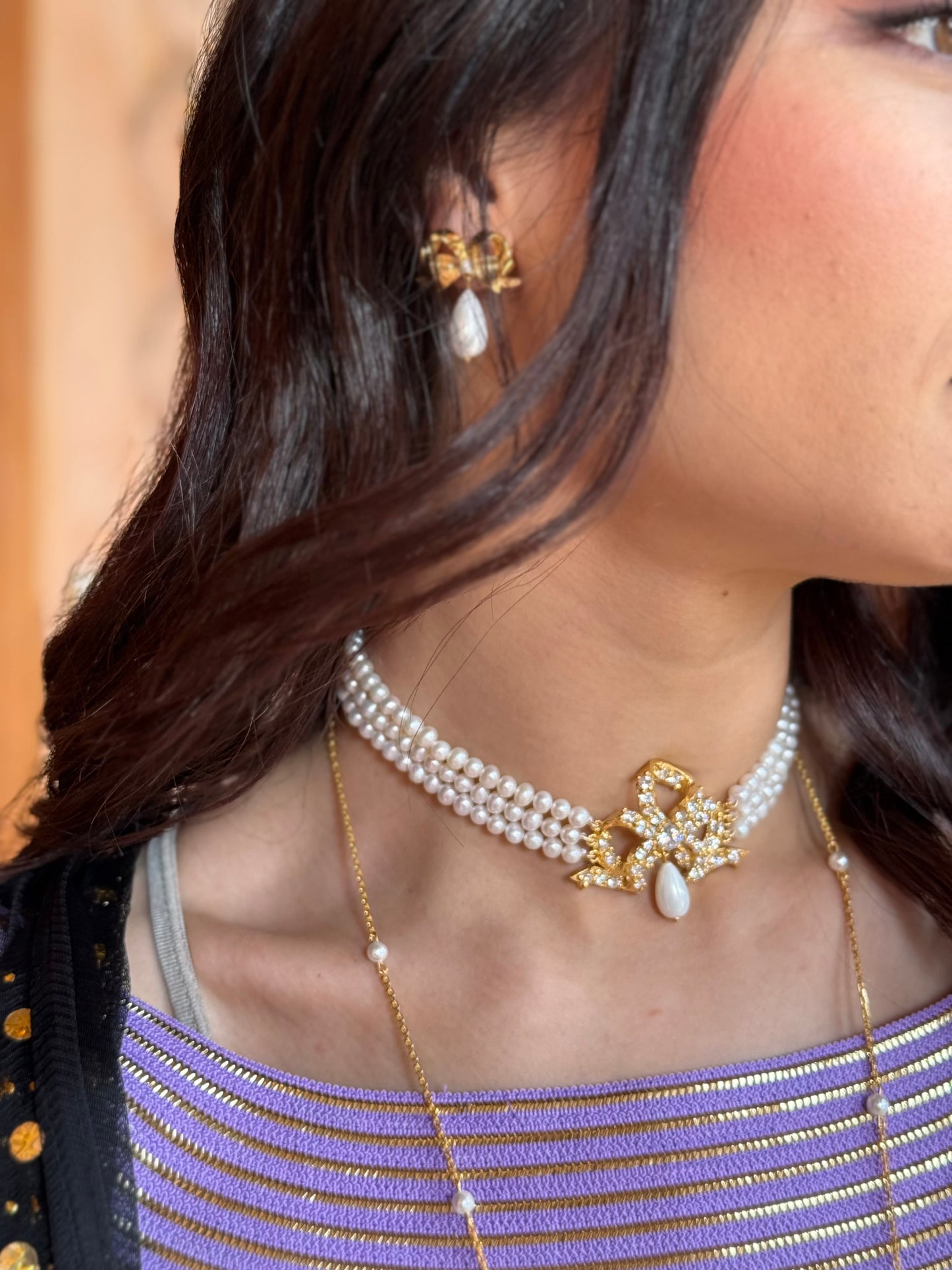 Victorian bow full zircon choker (Large)