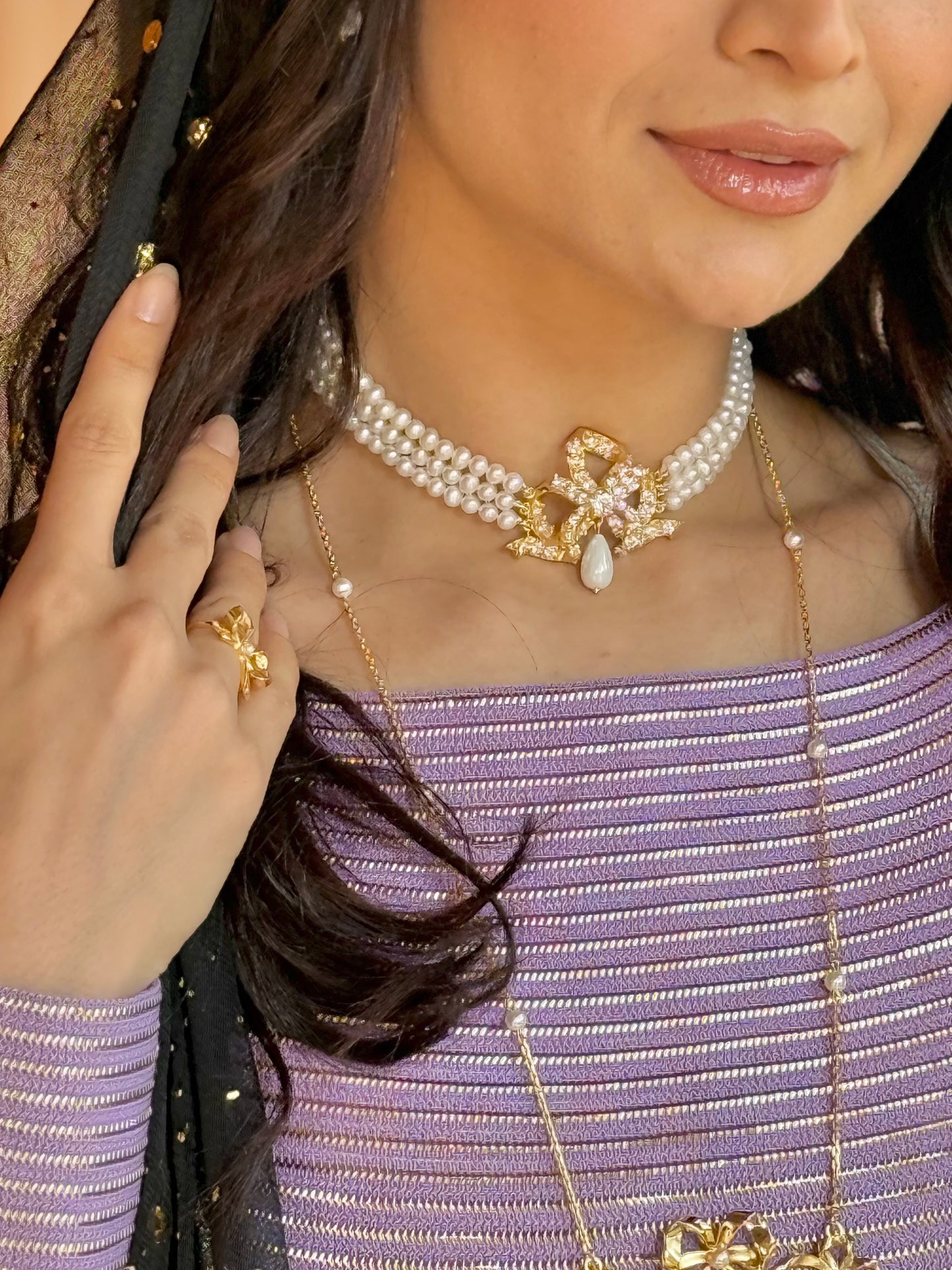 Victorian bow full zircon choker (Large)