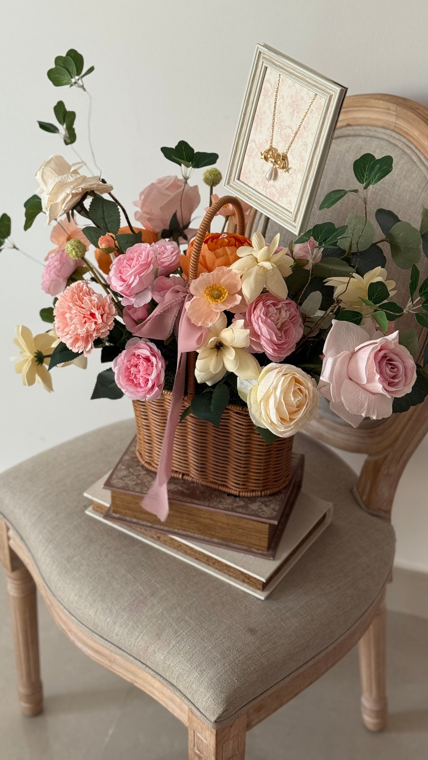 Large basket with handle flower arrangement