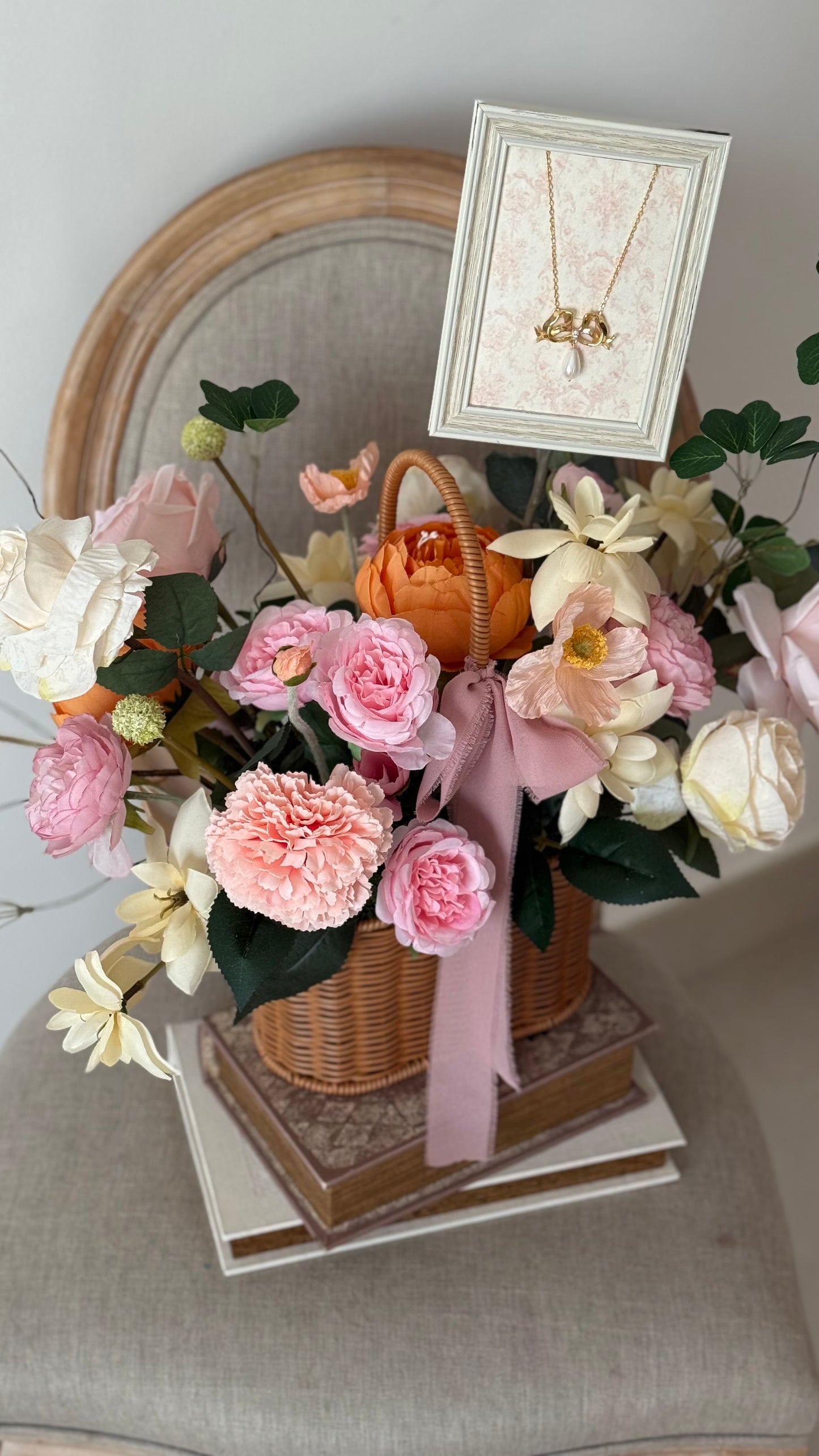 Large basket with handle flower arrangement