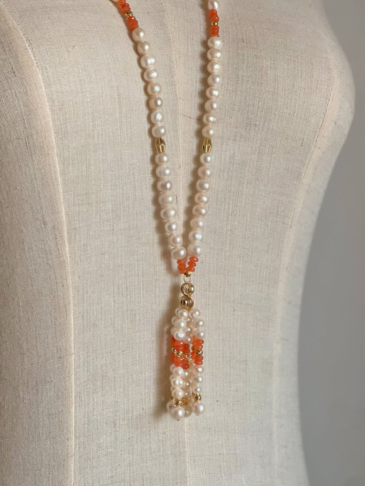 Real pearls & stones Tassel long necklace set