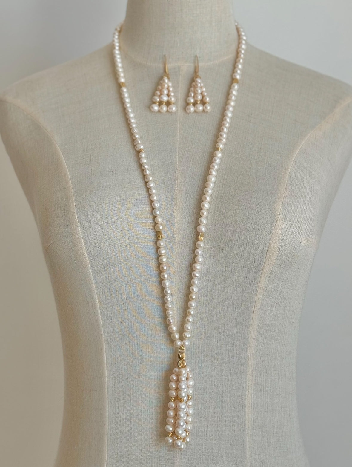 Long pearl tassel necklace set (big)