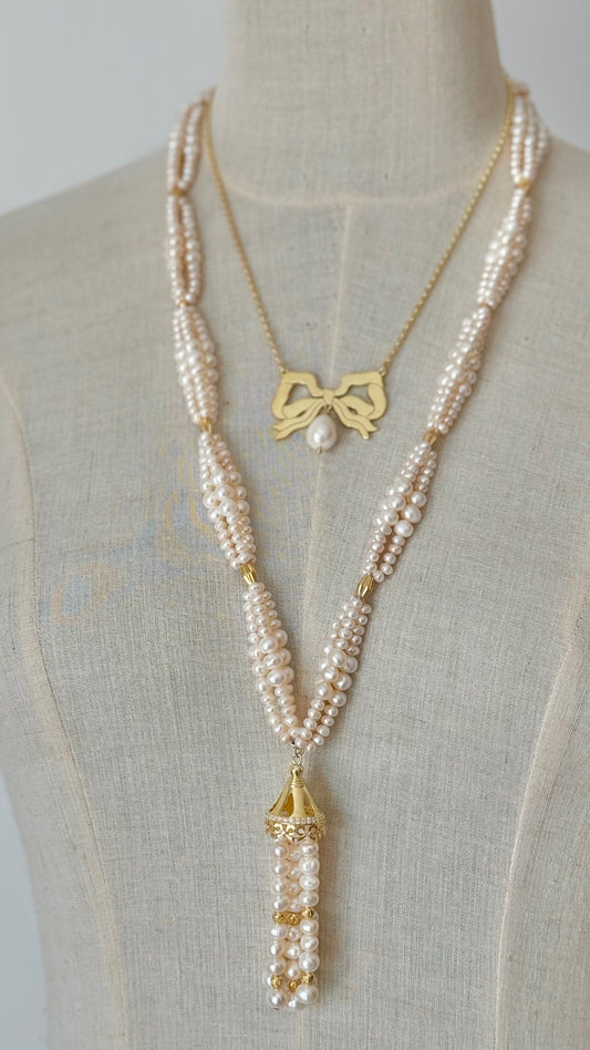 T03G Necklace - Gold plated Silver with zircons and fresh water pearls