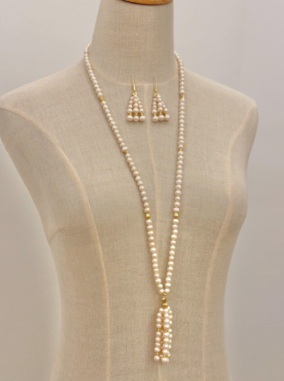 Long pearl tassel necklace set (big)