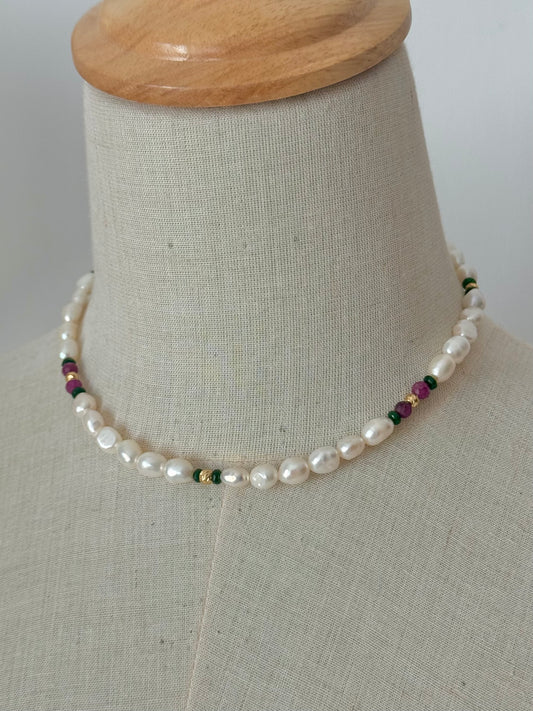 Pearl and ruby choker