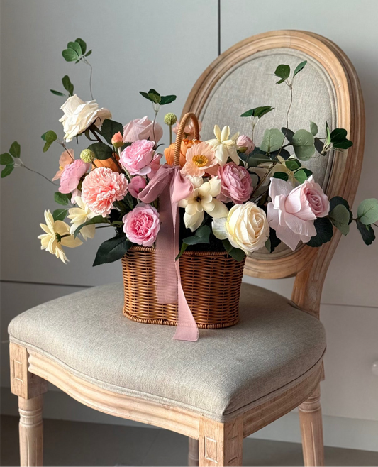 Large basket with handle flower arrangement