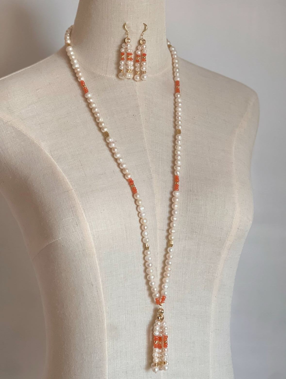 Real pearls & stones Tassel long necklace set