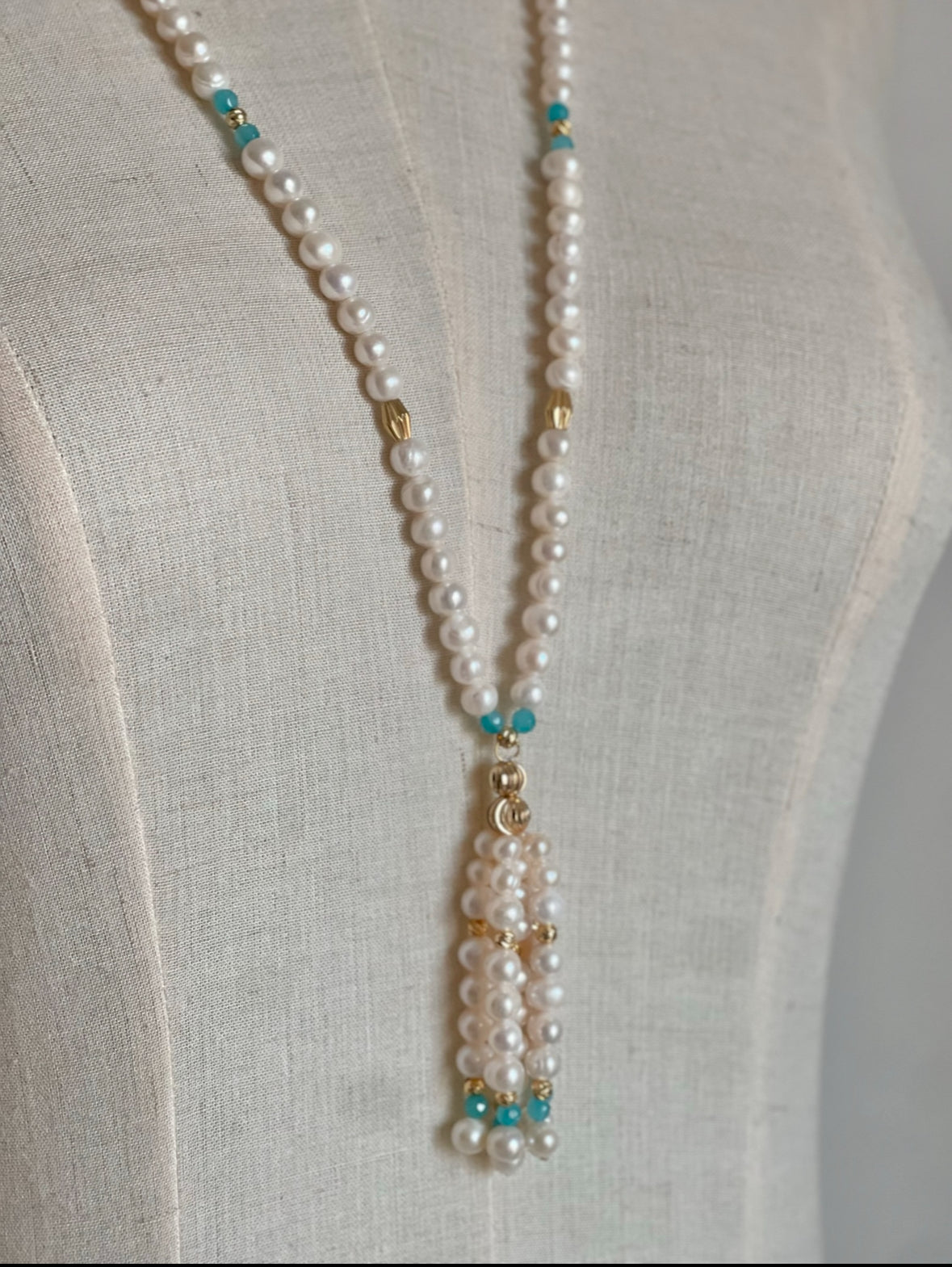 Real pearls & stones Tassel necklace and earring set