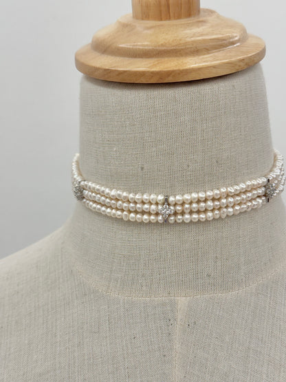 Fresh water pearl choker and silver crystals