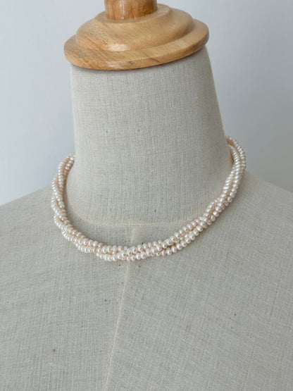 Three layer twisted pearl necklace