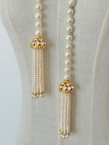 Vintage faux pearl tassel necklace or belt (brooch not included)