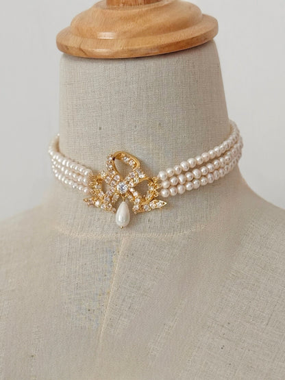Victorian bow full zircon choker (Large)