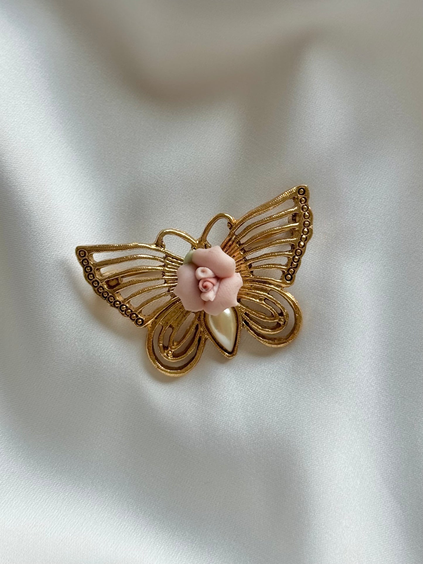 Vintage butterfly & rose brooch