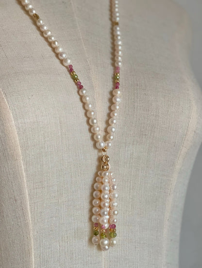 Real pearls and stones tassel necklace set