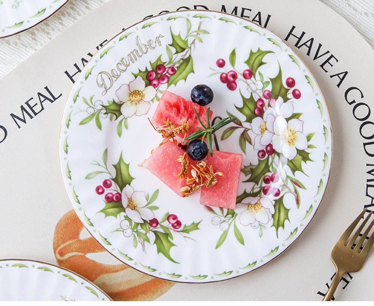 European Vintage style months Flower Service Plate