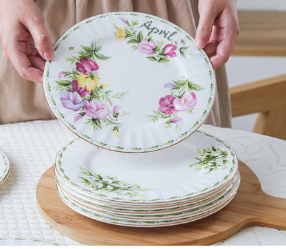 European Vintage style months Flower Service Plate