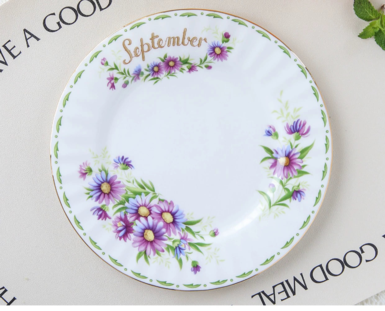 European Vintage style months Flower Service Plate