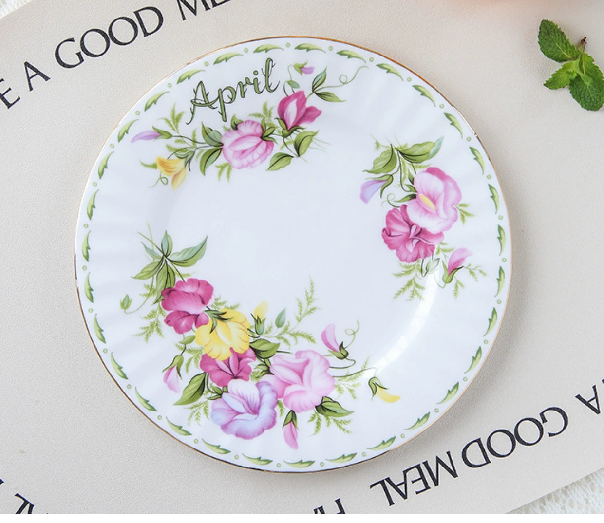 European Vintage style months Flower Service Plate