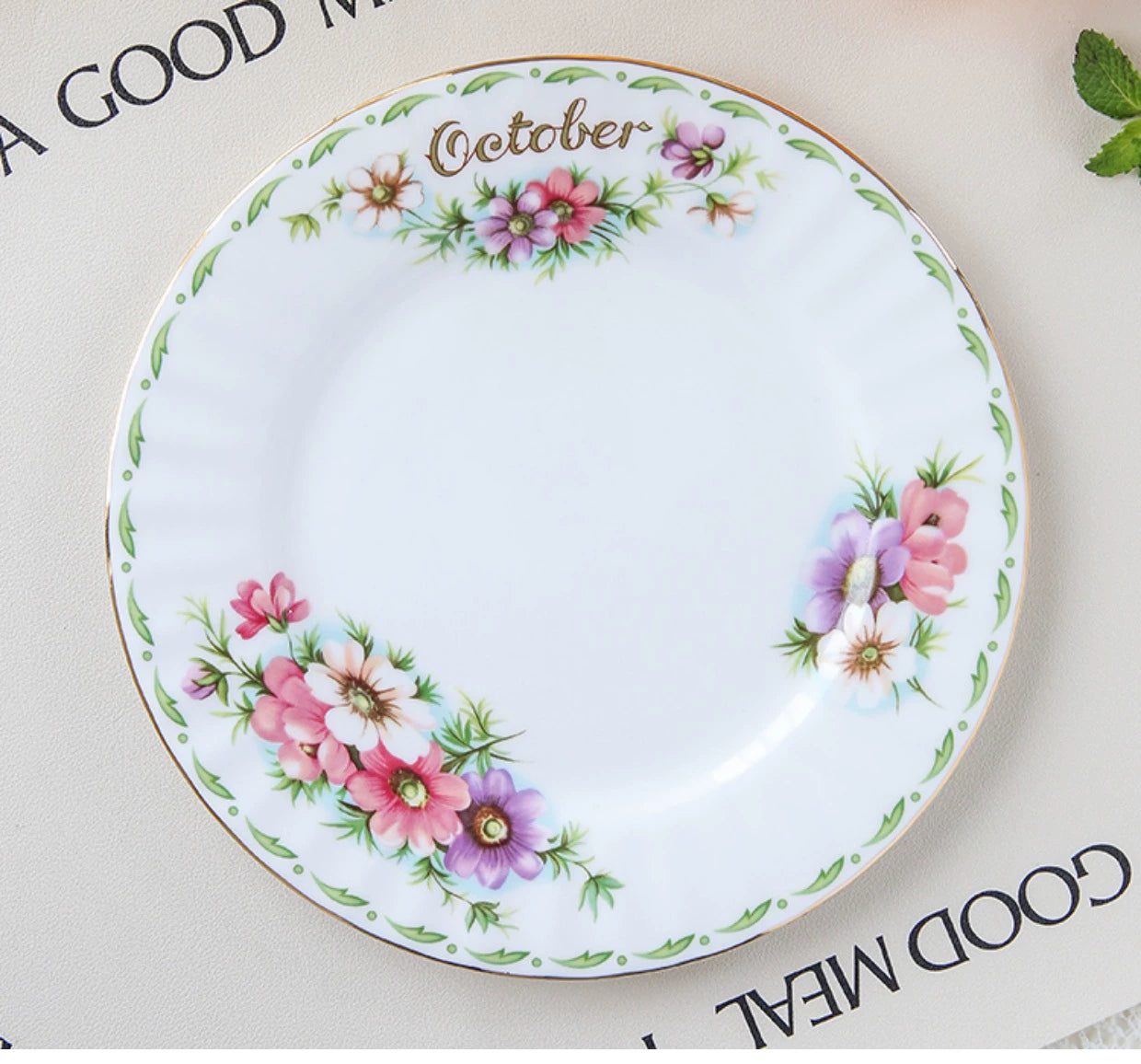 European Vintage style months Flower Service Plate