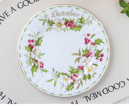 European Vintage style months Flower Service Plate