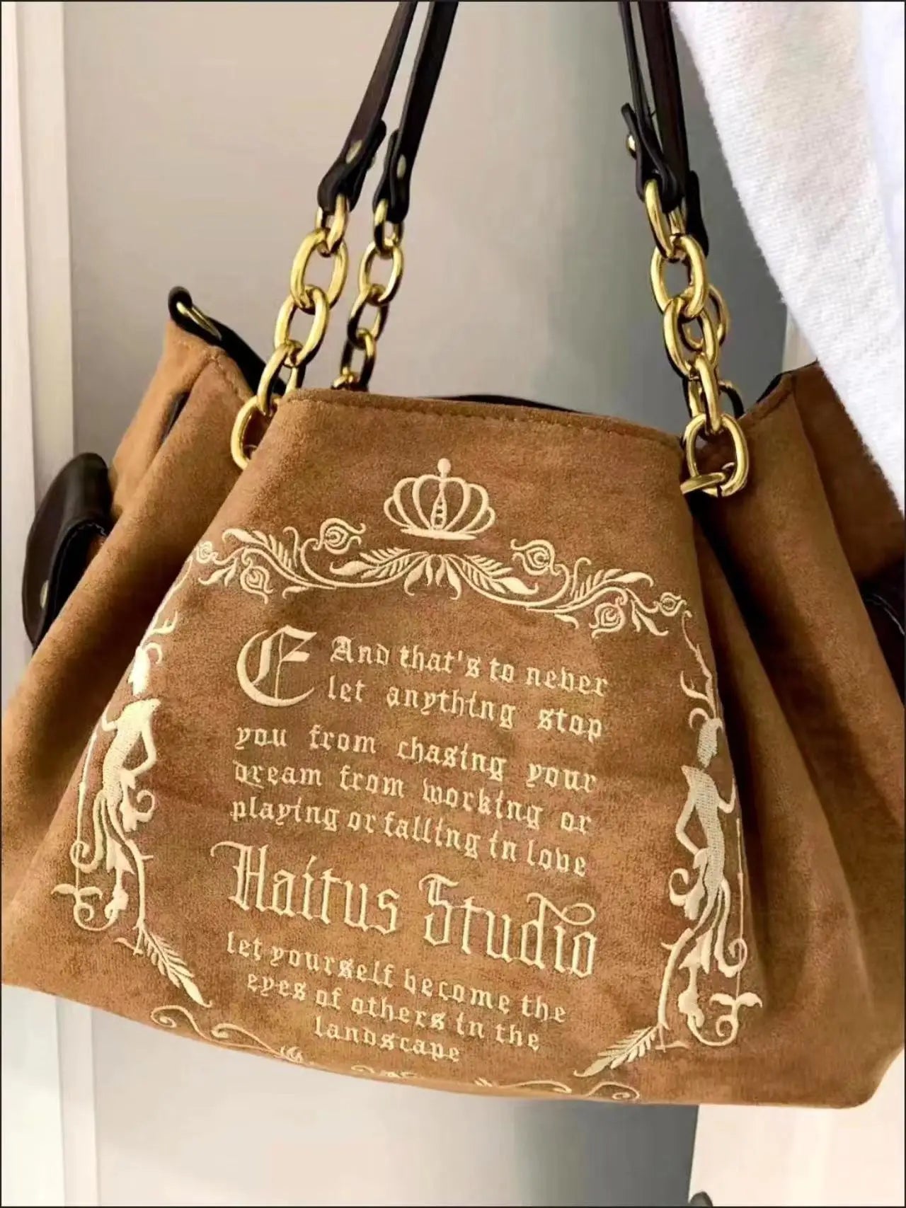 Vintage style velvet tote bag