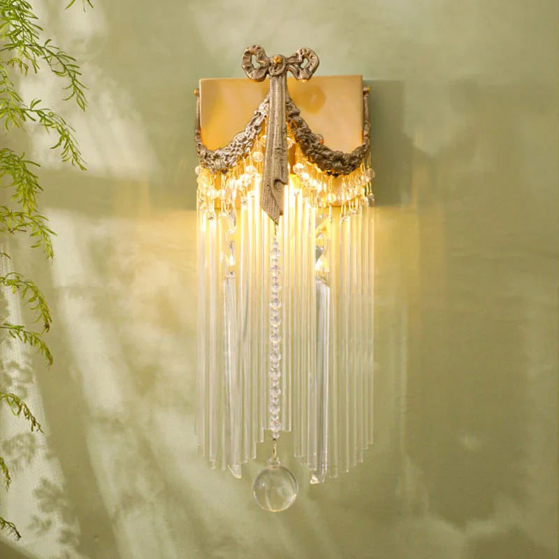 Vintage style Brass Bow Crystal Wall Lamp