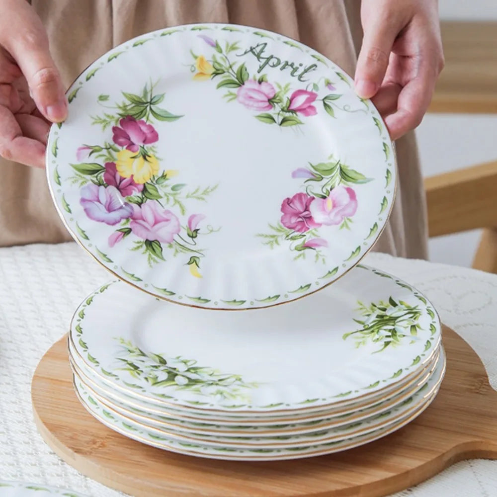 European Vintage style months Flower Service Plate