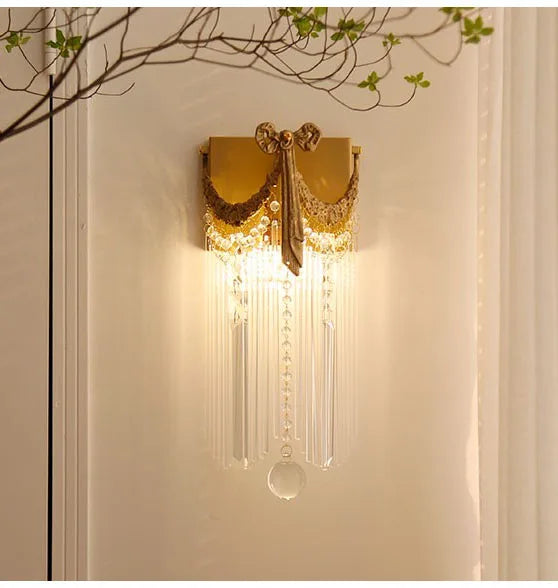 Vintage style Brass Bow Crystal Wall Lamp