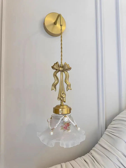 Brass Bow antique style Glass wall lamp