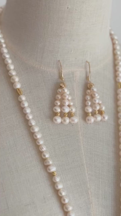 Long pearl tassel necklace set (big)